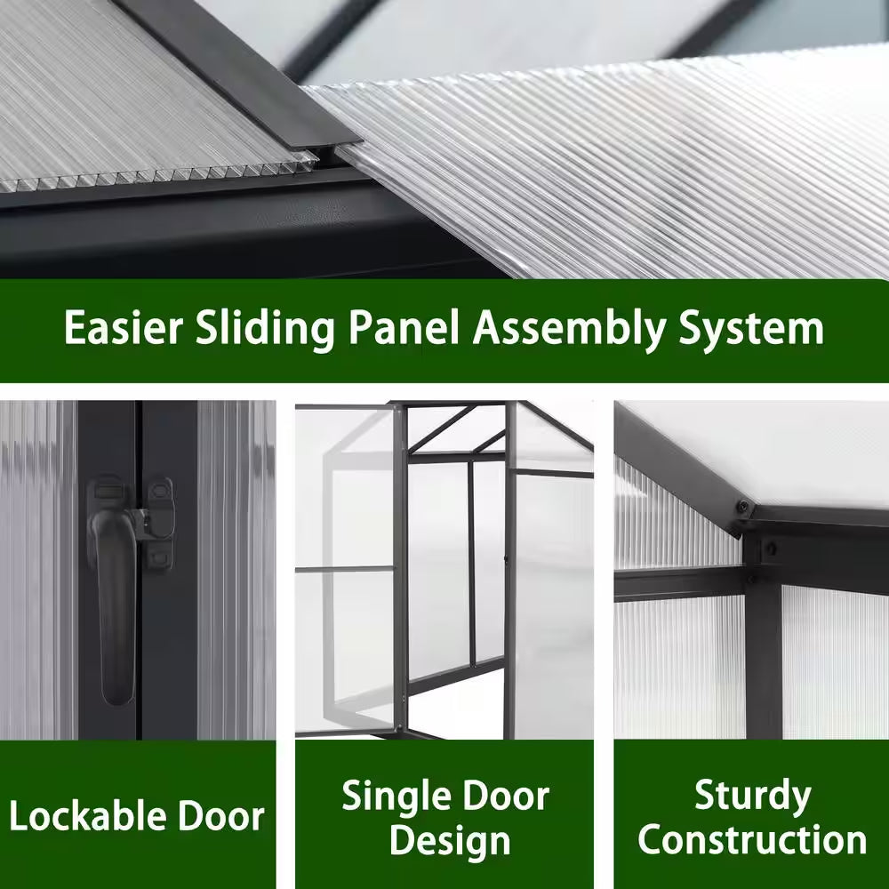 6 Ft. W X 10 Ft. D Polycarbonate Greenhouse for Outdoors, Green House Kit with Adjustable Roof Vent, Gray