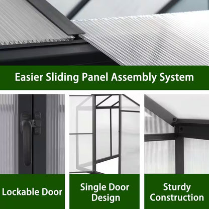 6 Ft. W X 10 Ft. D Polycarbonate Greenhouse for Outdoors, Green House Kit with Adjustable Roof Vent, Gray