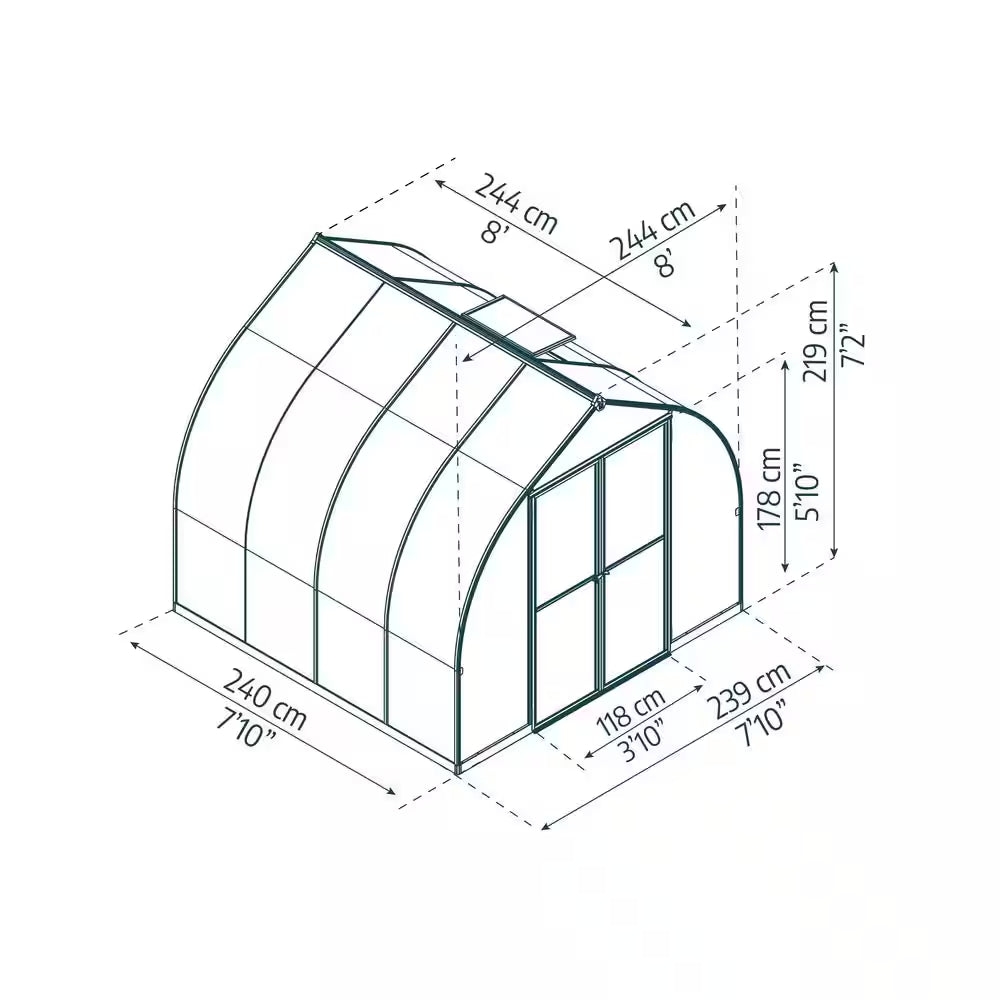 Bella 8 Ft. X 8 Ft. Silver/Diffused Polycarbonate DIY Greenhouse Kit