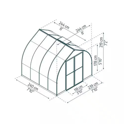 Bella 8 Ft. X 8 Ft. Silver/Diffused Polycarbonate DIY Greenhouse Kit