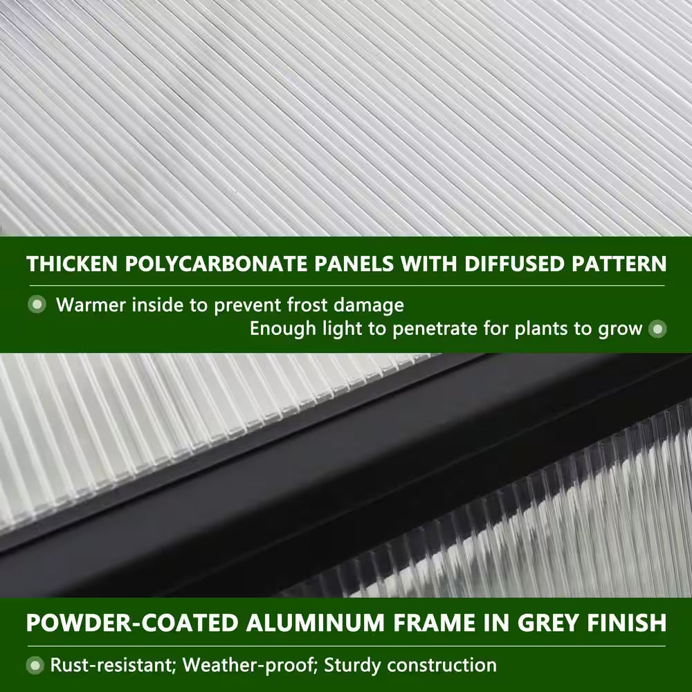 6 Ft. W X 10 Ft. D Polycarbonate Greenhouse for Outdoors, Green House Kit with Adjustable Roof Vent, Gray