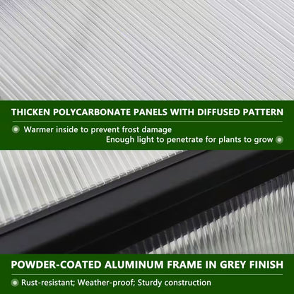 6 Ft. W X 10 Ft. D Polycarbonate Greenhouse for Outdoors, Green House Kit with Adjustable Roof Vent, Gray