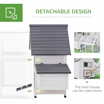 65" Chicken Coop Wooden with Detachable Run, Outdoor Chicken House Poultry Cage Hen with Nesting Box, Removable Tray,