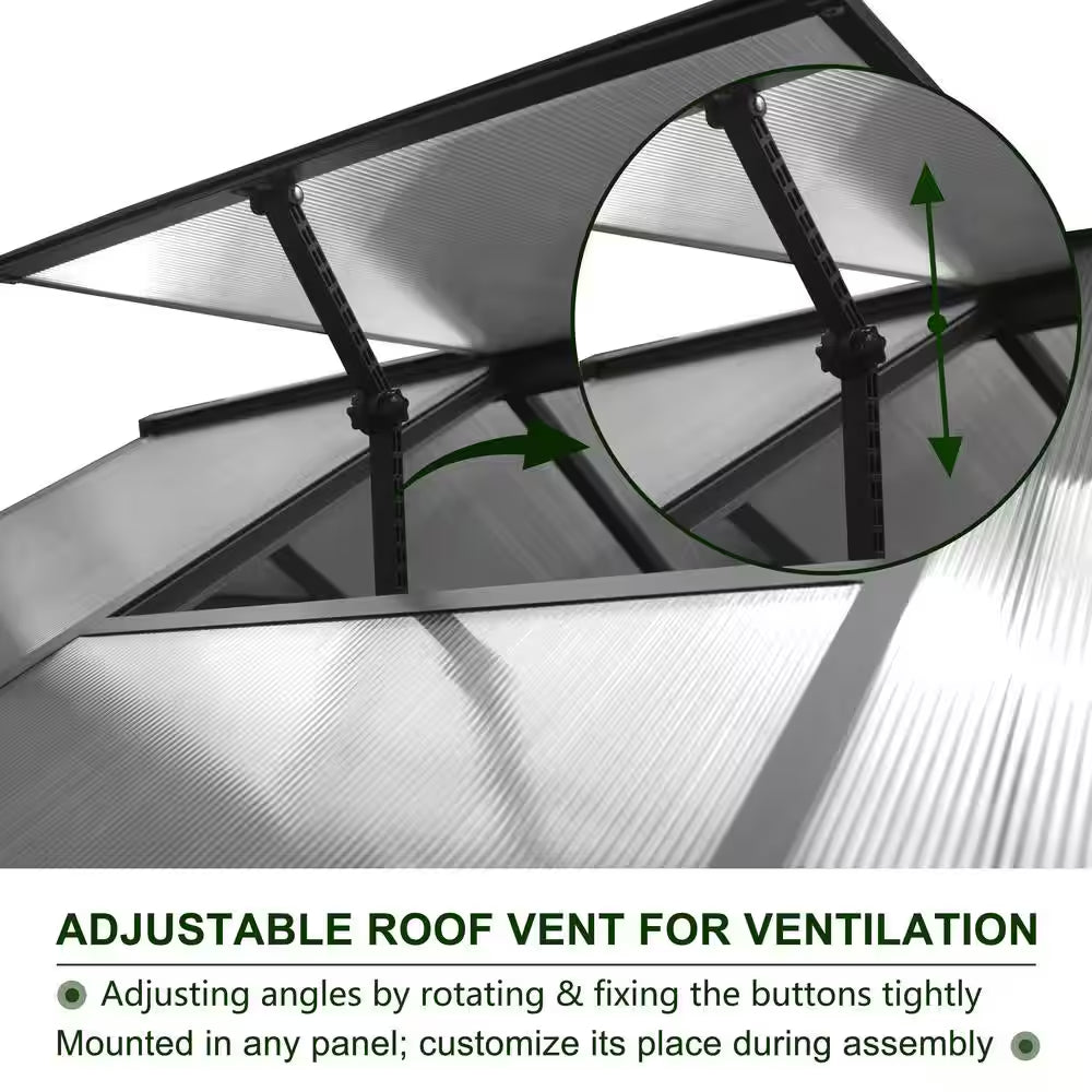6 Ft. W X 10 Ft. D Polycarbonate Greenhouse for Outdoors, Green House Kit with Adjustable Roof Vent, Gray