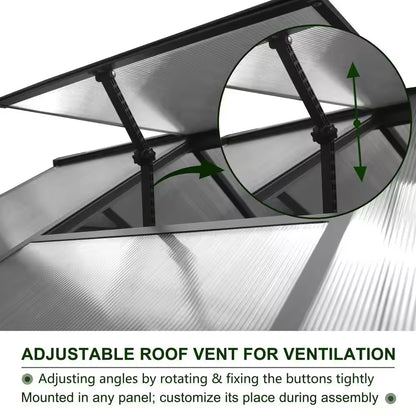 6 Ft. W X 10 Ft. D Polycarbonate Greenhouse for Outdoors, Green House Kit with Adjustable Roof Vent, Gray