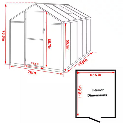 6 Ft. W X 10 Ft. D Polycarbonate Greenhouse for Outdoors, Green House Kit with Adjustable Roof Vent, Gray