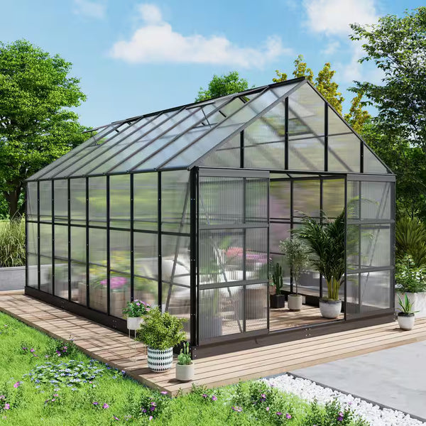 10 Ft. X 14 Ft. Black Frame Clear Garden Greenhouse, Solarium, and Conservatory